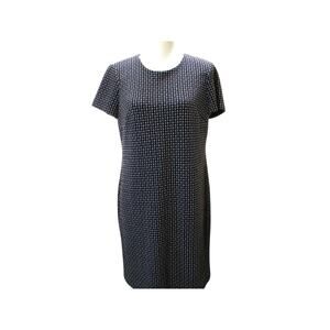 Calvin Klein Navy White Cotton Short‎ Sleeve Sheath Dress Exposed Gold Zipper 10